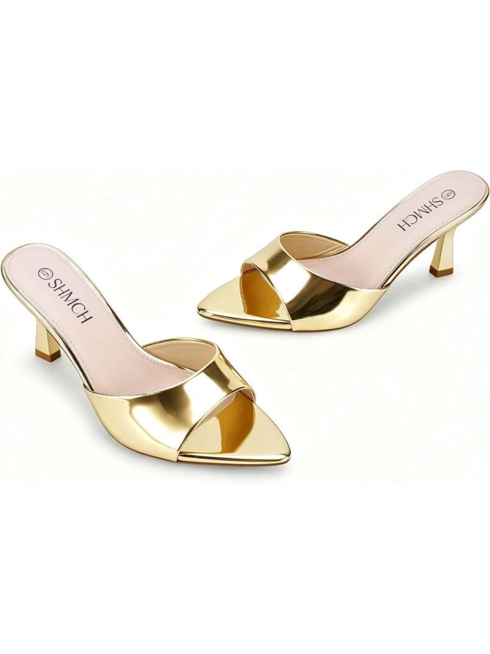 Women’s Gold Comfortable Pointed Toe Slip On  Stylish Kitten Heeled Sandals - Picture 5 of 5